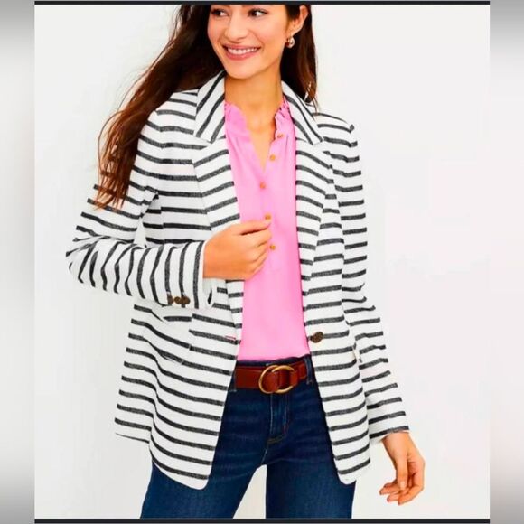 Loft striped single button Classic blazer Size 10P - Picture 3 of 6